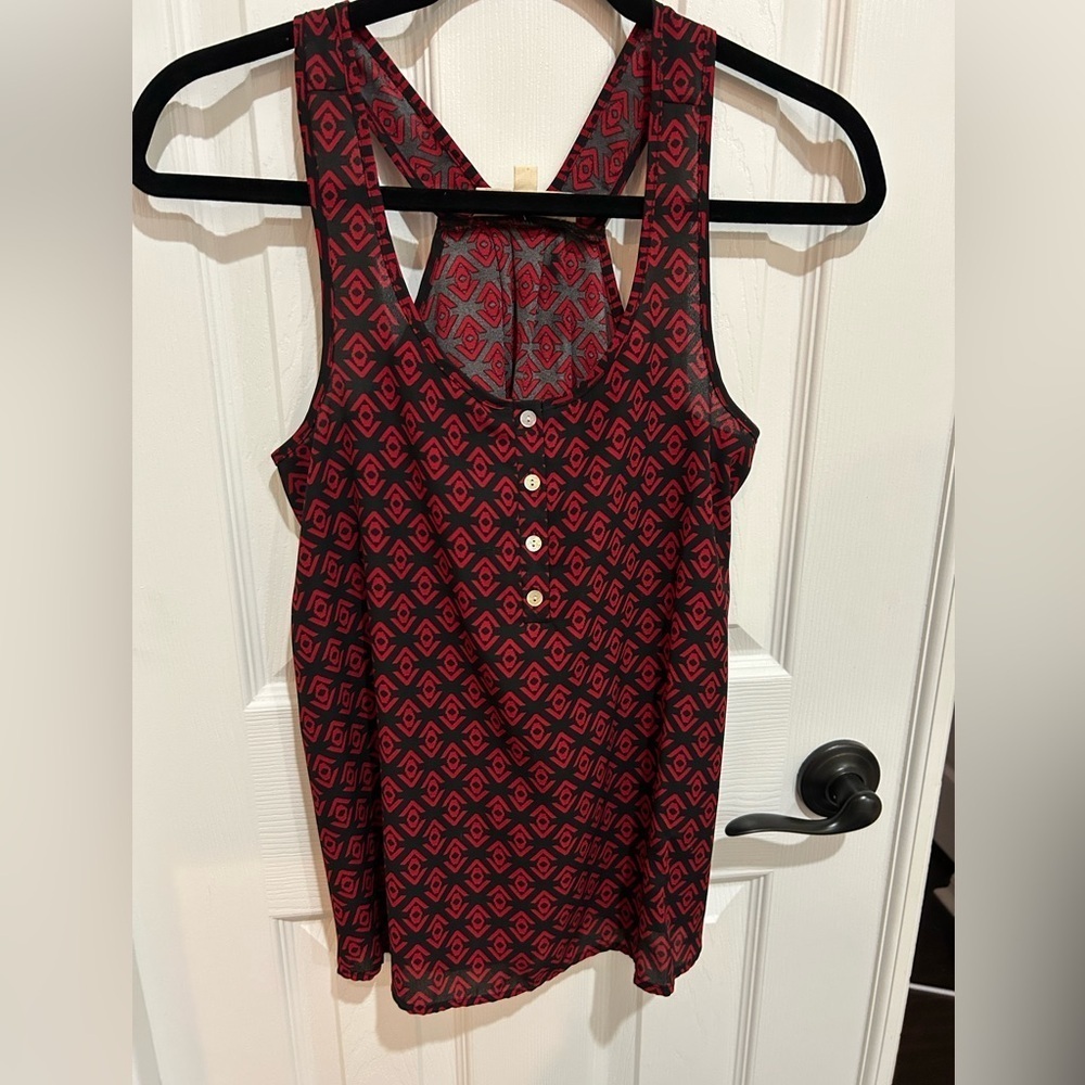 Pink Rose Red and Black Geometric Tank Top XS